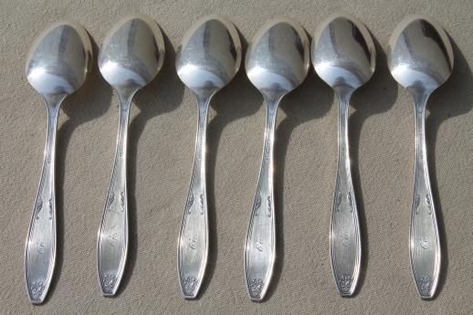 vintage Rockford silver plate flatware engraved A monogram tea spoons set, antique silverware dated 1929