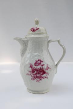 vintage Rosenthal Sanssouci embossed ivory china coffee pot, Meissen floral in red pink