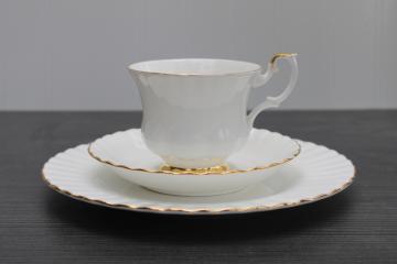 vintage Royal Albert England bone china trio, Val dOr white w/ gold plate, tea cup saucer