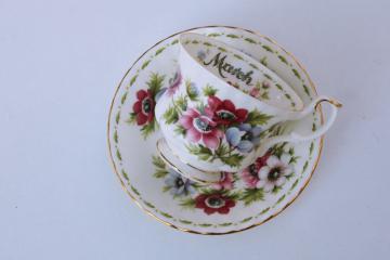 vintage Royal Albert March Anemone birthday flower of the month tea cup  saucer set
