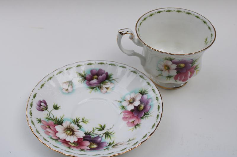 vintage Royal Albert October Cosmos birthday flower of the month tea cup & saucer set