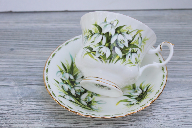vintage Royal Albert bone china tea cup  saucer, Flower of the Month series January Snowdrops