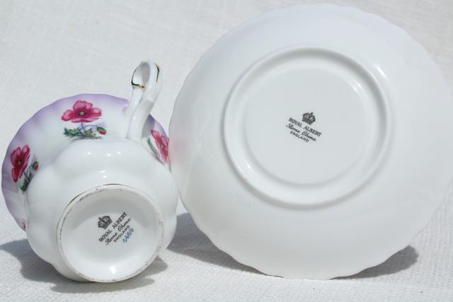 vintage Royal Albert bone china tea cup & saucer, pink poppy floral poppies #4469