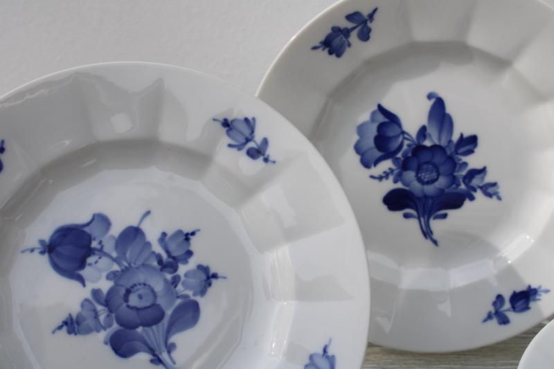 vintage Royal Copenhagen porcelain bread  butter plates, blue flowers fluted ribbed shape