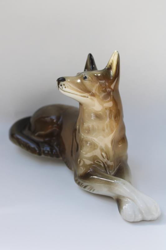 vintage Royal Dux Czechoslovakia china figurine, German Shepherd dog
