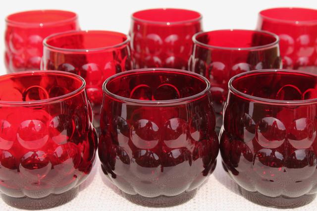 vintage Royal Ruby red bubble pattern Anchor Hocking old fashioned lowball glasses