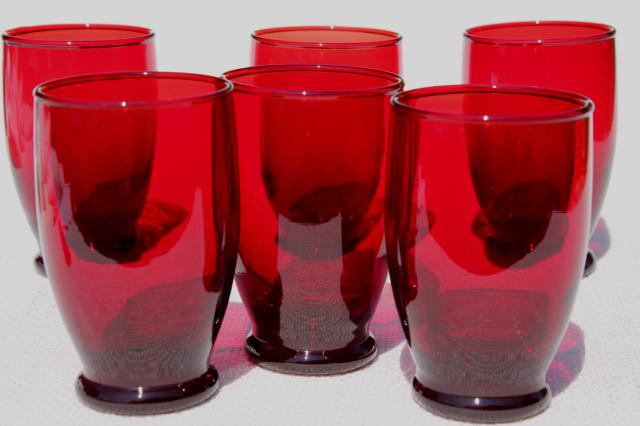 vintage Royal Ruby red glass tumblers, 1950s Anchor Hocking drinking glasses set
