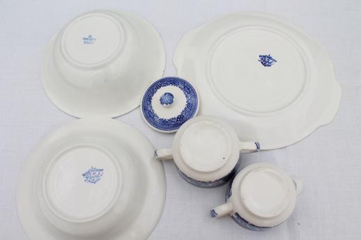 vintage Royal china blue willow luncheon tea set for six w/ Homer Laughlin serving bowl