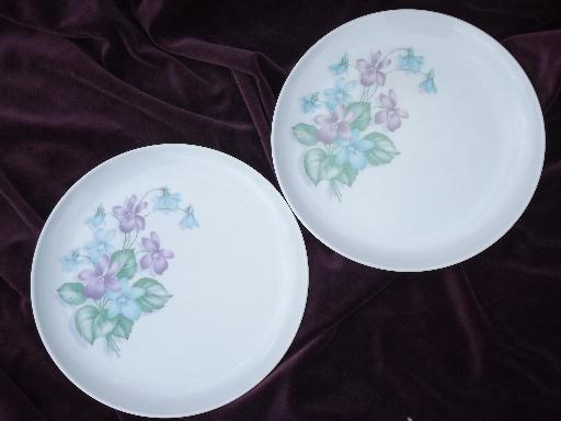 vintage Royalon melmac, lavender purple violets print dinner plates