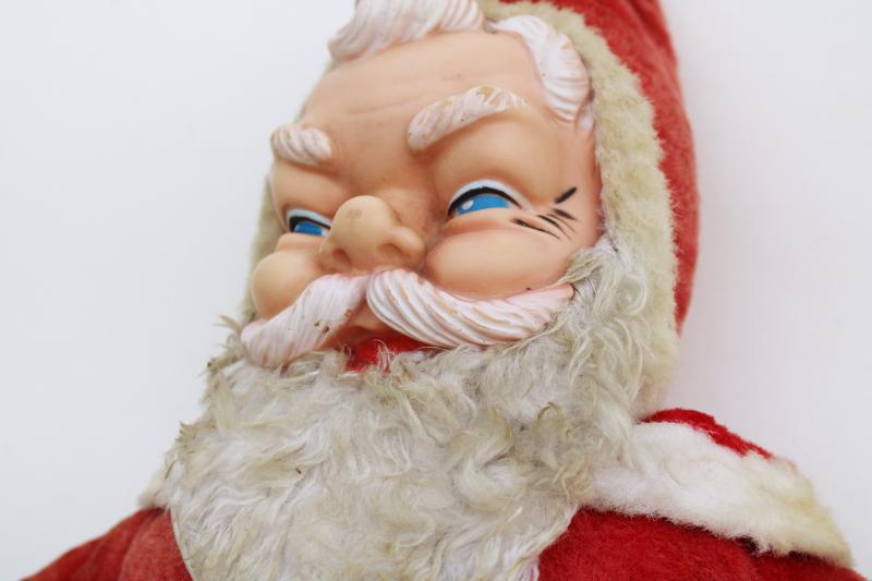 vintage Rushton Santa Claus, rubber face plush stuffed toy doll, retro holiday decor