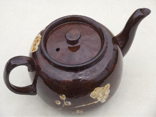 vintage Sadler teapot, English pottery tea pot w/ pressed flowers design 