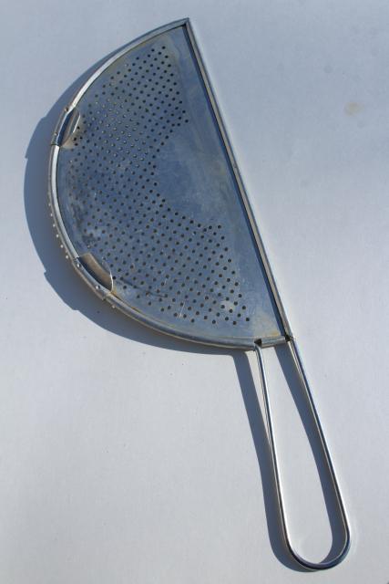 vintage Safe-T Food Strainer kitchen utensil, hand held drainer sieve for pots & pans