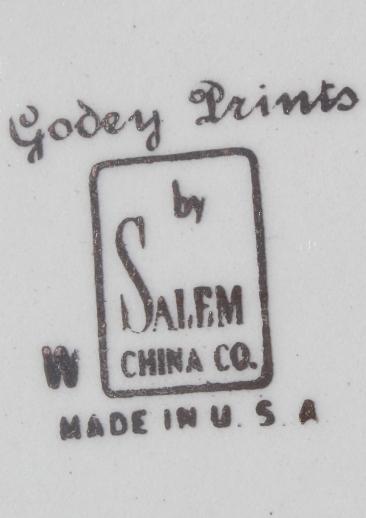 vintage Salem Godey prints china plate, Godey's ladies book pattern illustration