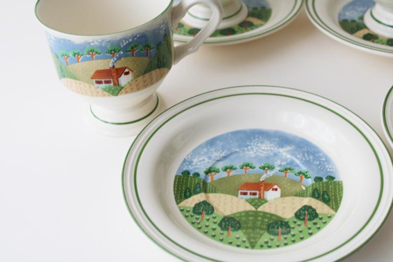 vintage Sango Country Cottage stoneware dinnerware, set of four cups & saucers 