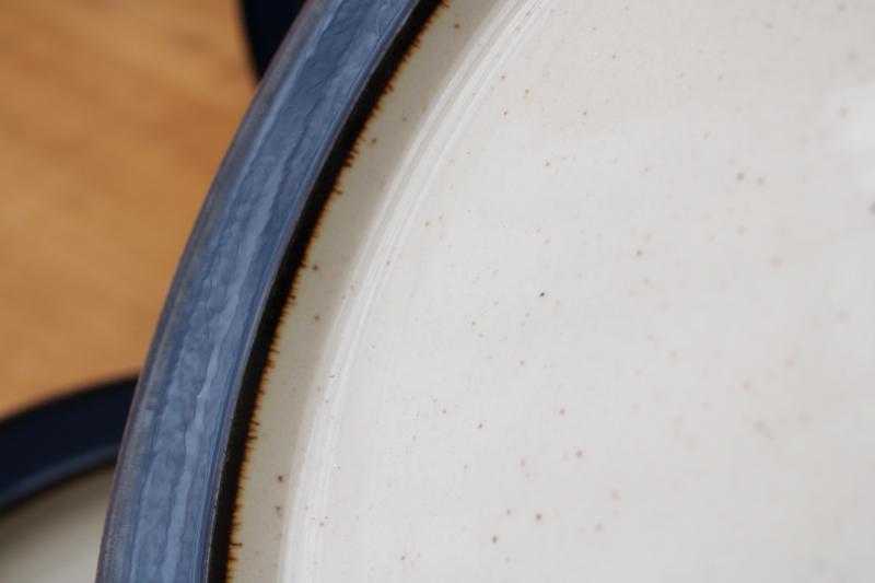 vintage Sango Japan Mariana Rainbow stoneware dinner plates, blue & brown band