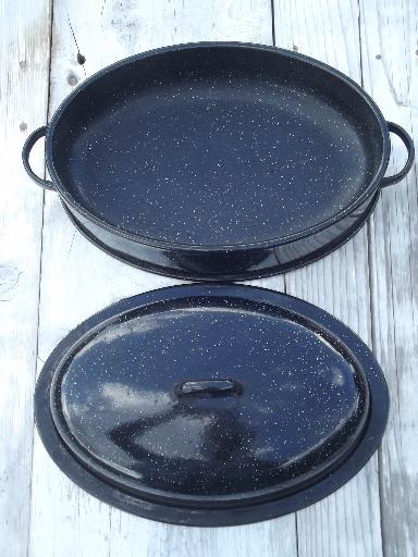 vintage Savory Jr junior roasting pan, graniteware enamel chicken roaster