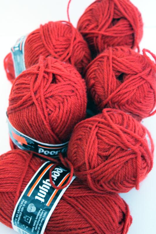 vintage Scandinavian pure wool yarn, 6 skeins Christmas red for knitting, crochet or crafts