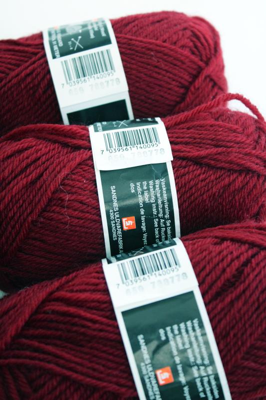 vintage Scandinavian pure wool yarn, 6 skeins burgundy wine for knitting, crochet or crafts