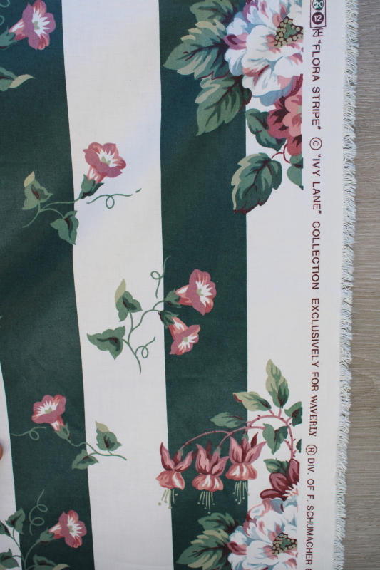 vintage Schumacher cotton chintz fabric Waverly Ivy Lane Flora stripe