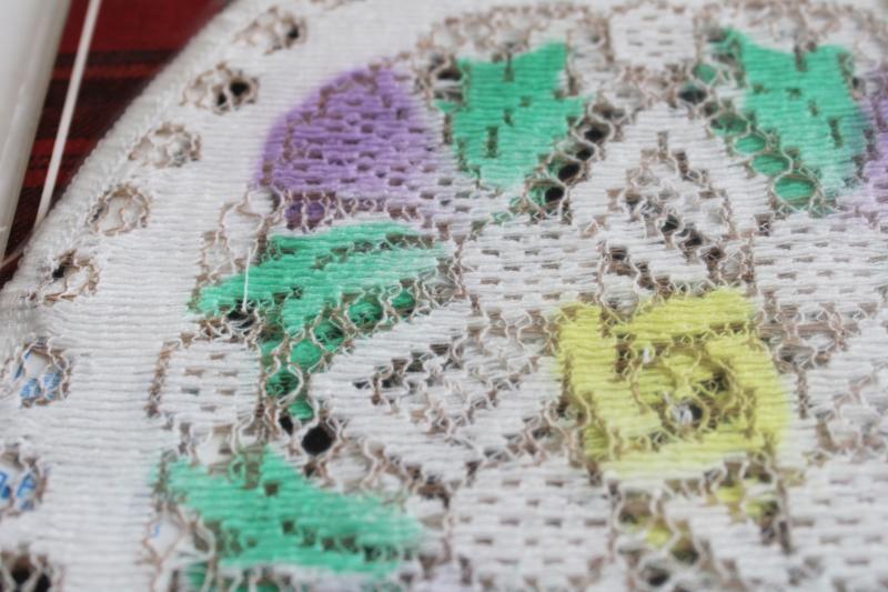 vintage Scottish lace doilies, mint in package purple thistle table mats