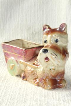 vintage Scotty dog ceramic planter, USA pottery Scottish terrier puppy