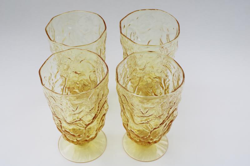 vintage Seneca driftwood crinkle textured yellow glass water or wine glasses set