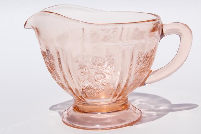 vintage Sharon cabbage rose depression glass, pink glass cream & sugar set