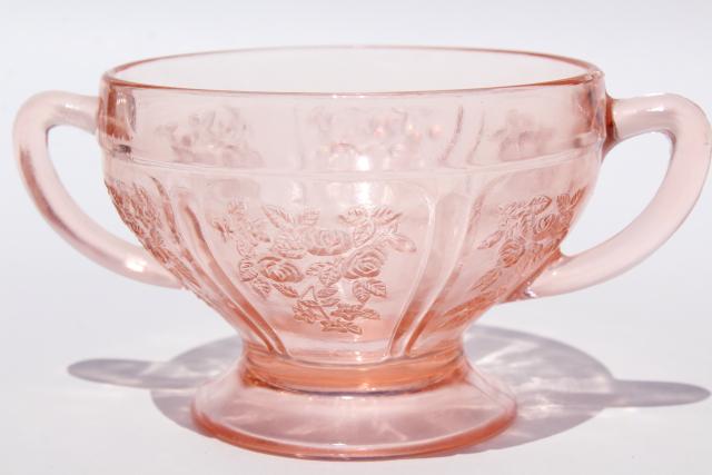 vintage Sharon cabbage rose depression glass, pink glass cream & sugar set