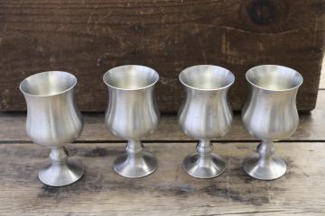 vintage Sheffield English pewter goblets, stemmed wine glasses set of four