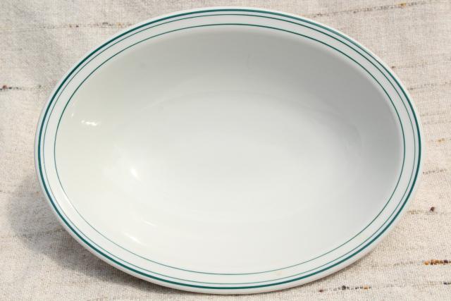 vintage Shenango china green band white ironstone bowls, mid-century mod restaurantware