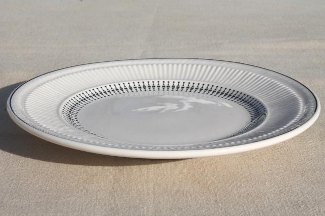 vintage Shenango china heavy ironstone restaurantware plates, deco mod black on white design