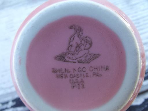 vintage Shenango ironstone china coffee cups, retro diner mugs in pink!