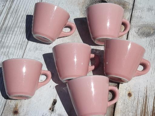 vintage Shenango ironstone china coffee cups, retro diner mugs in pink!