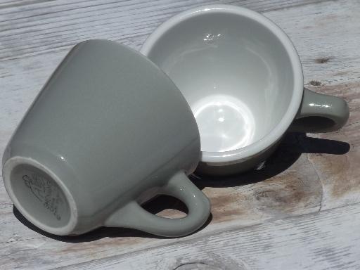 vintage Shenango ironstone china coffee cups, retro steel grey diner mugs