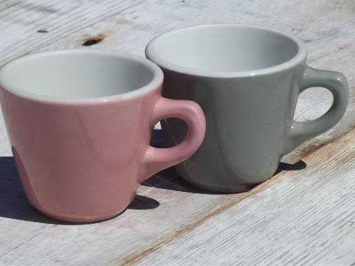 vintage Shenango ironstone china coffee mugs, retro steel grey and pink!