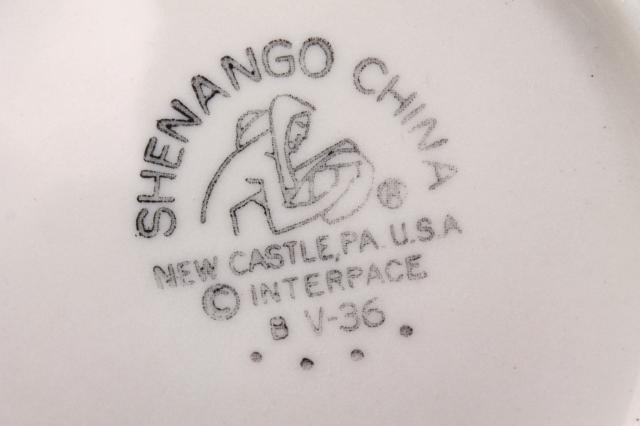 vintage Shenango ironstone china ranch camp plates w/ rustic brown brushstroke border