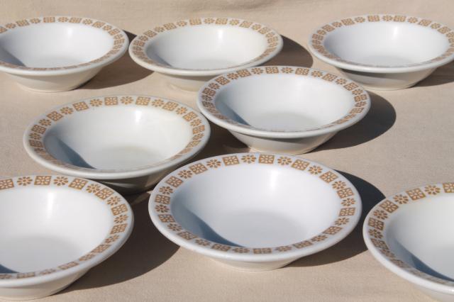 vintage Shenango restaurant china soup or oatmeal bowls, gold daisy border pattern