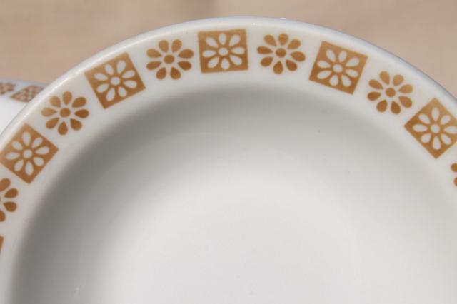 vintage Shenango restaurant china soup or oatmeal bowls, gold daisy border pattern