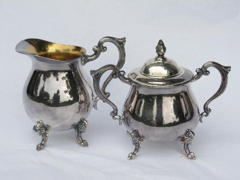 vintage Sheridan silver plate tea set, heavy serving tray w/ handles