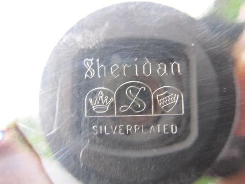 vintage Sheridan silver plate tea set, heavy serving tray w/ handles