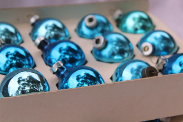 vintage Shiny Brite & Woolworths Christmas ornaments in boxes, blue glass balls