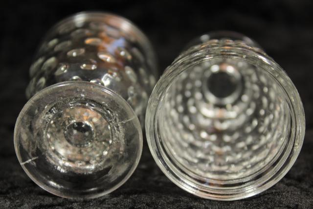 vintage Smith glass hobnail pattern shot glasses or egg cups, footed cordials?