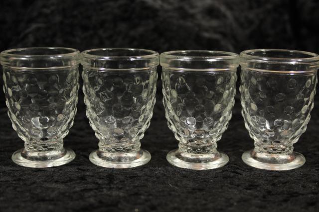vintage Smith glass hobnail pattern shot glasses or egg cups, footed cordials?