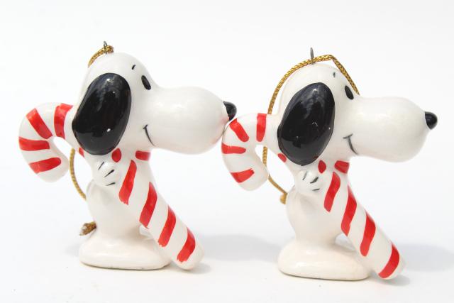 vintage Snoopy Christmas ornaments, 70s Peanuts Charlie Brown