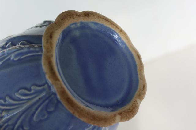 vintage Southern Potteries blue grace embossed pattern pottery pitcher