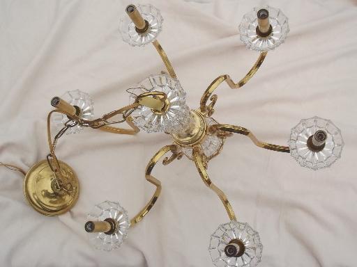 vintage Spanish brass chandelier, solid brass light w/ glass bocheches