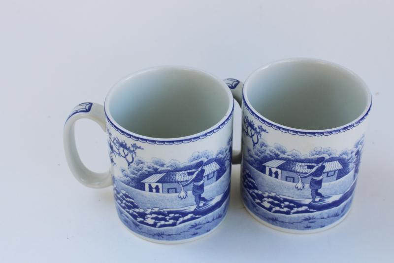 vintage Spode Blue Room china mugs, Indian Sporting elephants pattern from 1807