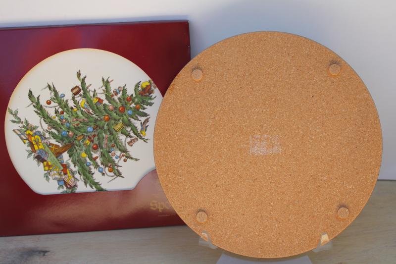 vintage Spode Christmas tree pattern cork backed trivets or hot mats
