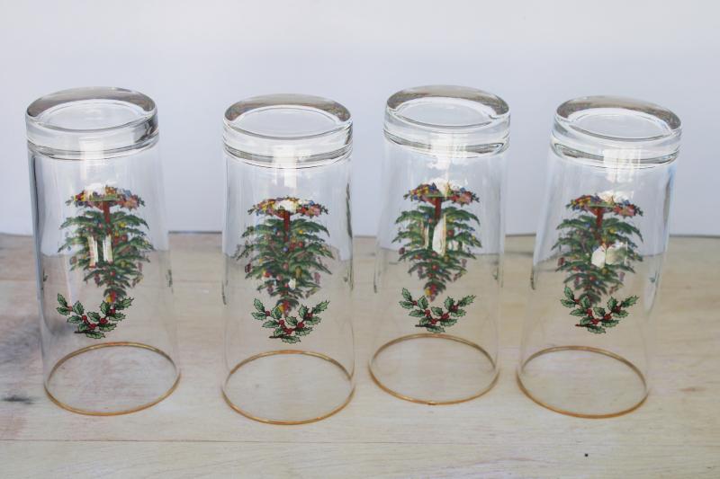 vintage Spode Christmas tree pattern glassware, set of four tall tumblers