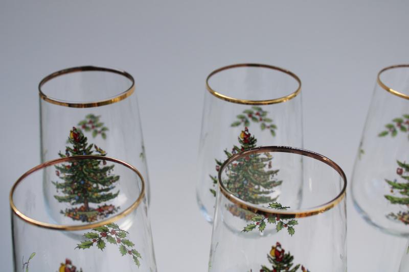 vintage Spode Christmas tree pattern wine glasses or water goblets set of 8